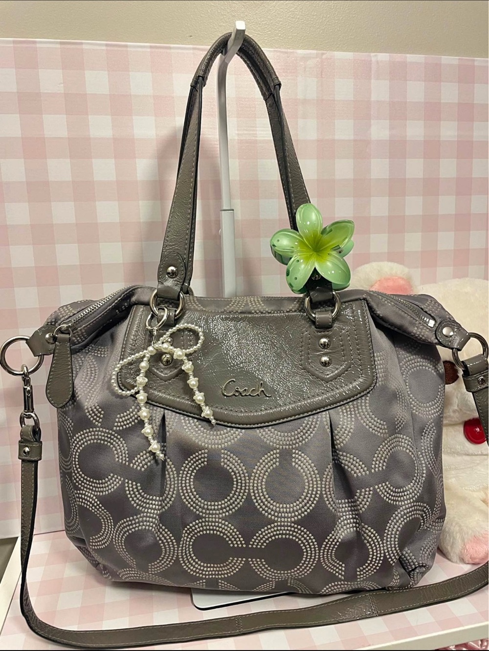 Coach Metallic Gray Signature Circle Shoulder Bag